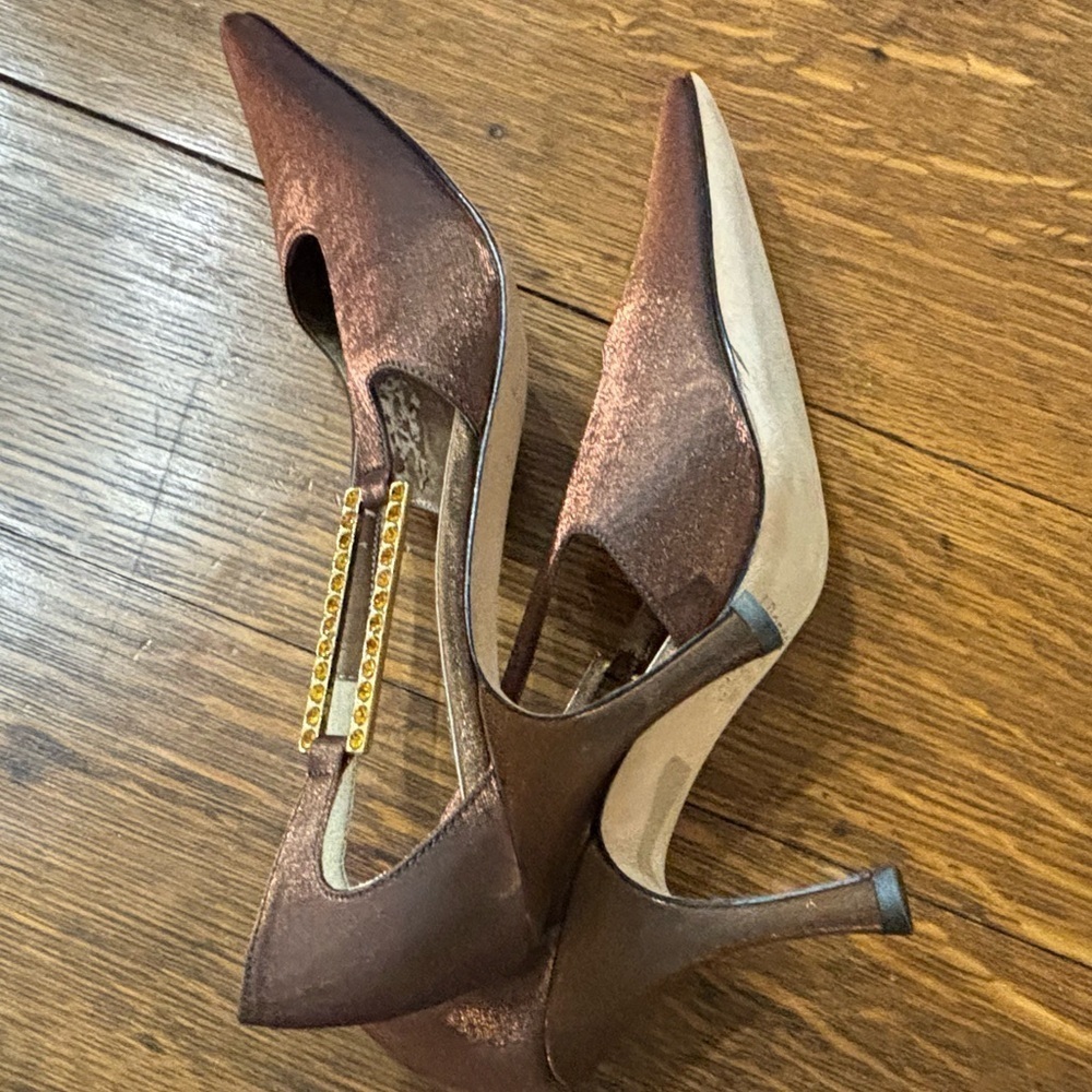 VTG J. Renee' Couture Iredescent Bronze D'orsay Rhinestone Leather Heels✨️7.5N - Picture 6 of 9